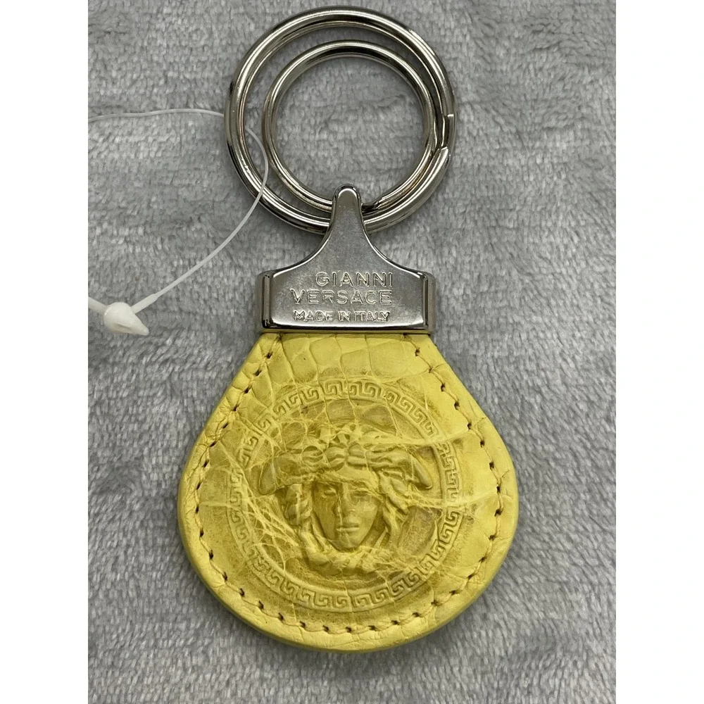 Vintage Gianni Versace Medusa Keychain Unisex One Size Yellow Leather Italy